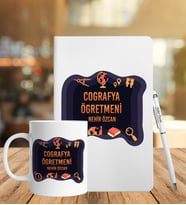 Coğrafya Öğretmeni Özel Deri Defter Kalem Ve Kupa Seti