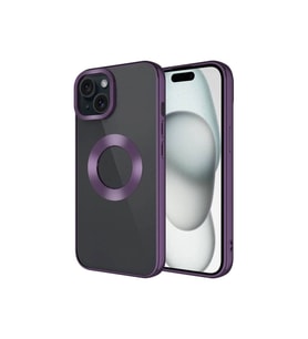 Apple iPhone 15 Uyumlu Kılıf Tek Kamera Çerçeveli Logo Gösteren Zore Omega Kapak (Koyu Mor)