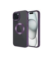 Apple iPhone 15 Uyumlu Kılıf Tek Kamera Çerçeveli Logo Gösteren Zore Omega Kapak (Koyu Mor)