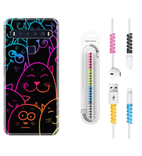 TCL 10L 10 Plus 10SE 20E 20SE 30SE L7 Kılıf Kablo Koruma Spiral Silikon Neon Cats 1790