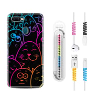 Oppo A5S A15 A16 A54 A55 A73 A74 Kılıf Kablo Koruma Spiral Silikon Neon Cats 1790