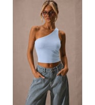 Kadın Tek Omuz Crop Atlet Esnek Slim Fit Süprem Kumaş Asimetrik Yaka Bluz