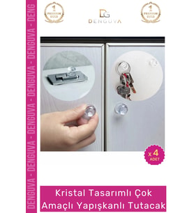 #Kulp Kristal Elmas Kesim Vidasız Montaj Dekoratif Çok Amaçlı Yapışkanlı Tutacak Buton - 4 Adet