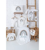 Pia Baby Premium %100 Pamuk 11 Parça İsimli Bebek Hastane Çıkışı Yeni Doğan Hediyelik Set 5073-00 (Ekru)