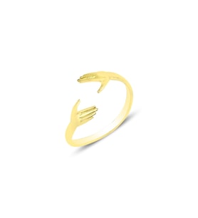 Gümüş altın yaldızlı sarılan eller ayarlamalı yüzük SGTL12159GOLD (Rose)
