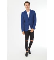 SPOSO 5105 İKİ DÜĞME TEK YIRTMAÇ ÖRME KUMAŞ BLAZER CEKET (Lacivert)