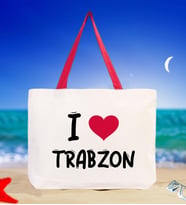 BK Gift I Love Trabzon Renkli Kulp Kanvas Plaj Çantası 48x40m, Baskılı Omuz Çantası, Alışveriş Çantası (Kırmızı)