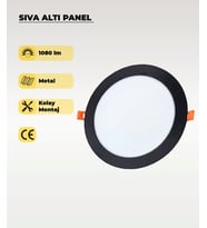 15W Sıva Altı Yuvarlak Siyah Led Panel 4000K (Gün Işığı) (Günışığı)