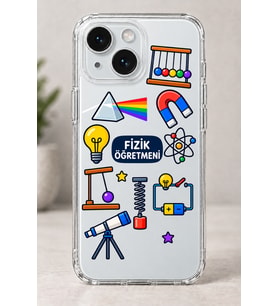 2D Fizik Öğretmeni Desenli iPhone 15 Şeffaf Telefon Kılıfı