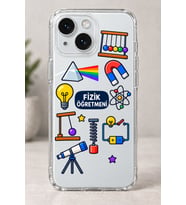 2D Fizik Öğretmeni Desenli iPhone 15 Şeffaf Telefon Kılıfı