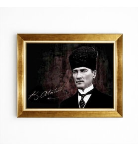 Tablore Mustafa Kemal Atatürk Kalpaklı Portresi Ve İmzalı Çerçeveli Tablo