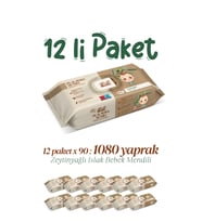 Zeytinyağlı Islak Bebek Mendili 12x90lı Paket 1080 Yaprak