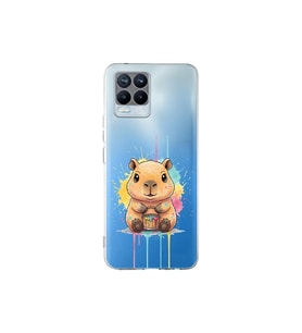 Realme 8 Pro ile Uyumlu Splash Kapibara Tasarımlı Şeffaf Silikon Kılıf