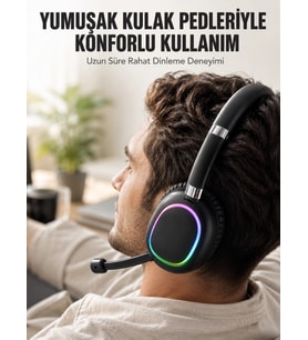 Bluetooth 5.0 Rgb Işıklı Mikrofonlu Kablosuz Kulak Üstü Kulaklık