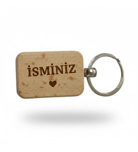 Kişiye Özel Mini Dikgörtgen Ahşap Anahtarlık – İsminiz ve Kalp Yazılı Lazer Gravür Anahtarlık – Romantik Özel Tasarım Hediye