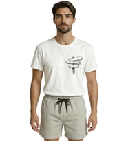 Eskiz Ahşap Yön Tabelası Baskılı Minimalist Tasarım Premium Erkek Tişört (Beyaz)