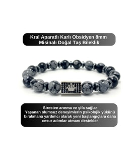 SERTİFİKALI Zirkon Kral Aparatlı Karlı Obsidyen - 8mm Doğal Taş Misinalı Bileklik