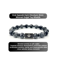 SERTİFİKALI Zirkon Kral Aparatlı Karlı Obsidyen - 8mm Doğal Taş Misinalı Bileklik