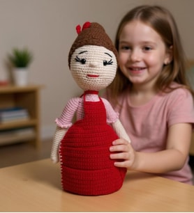 Kız Çocuklar İçin Kırmızı Elbiseli Amigurumi Oyuncak