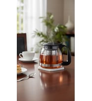 Prestijli Renkli Cam Süzgeçli Demlik 700 ml – Siyah