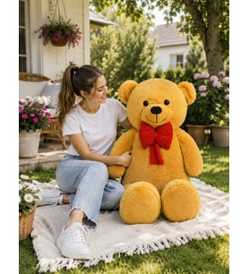 Mavimsi 140 cm Kırmızı Papyonlu Ayıcık (Kahverengi)