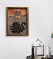 BK Home Kuğu Tasarımlı Doğal Masif Ahşap Çerçeveli Tablo 45x65cm-1