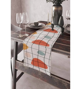 Turuncu Modern Desenli Premium Masa Örtüsü Runner RNR040