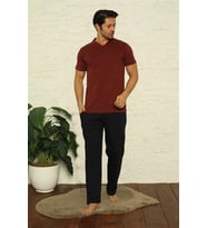 Erkek Bordo V Yaka 3'lü Pijama Takım