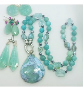 2440 Larimar Amazonit obsidyen Hematit el yapımı düğümlü kolye
