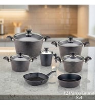 ARZU ÇELİK 12 Parça Granit Set Cam Kapak - Siyah