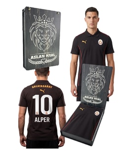 Galatasaray Orijinal Lisanslı A-Takım  Lazer Kutulu Kişiye Özel Polo Yaka Siyah (Siyah-Kırmızı)