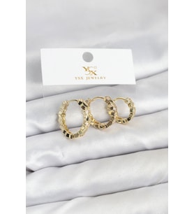Pirinç Gold Renk Zirkon Taşlı Petek Halka Model YSX Trio Küpe Seti - TJ-BKP11566