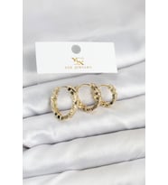 Pirinç Gold Renk Zirkon Taşlı Petek Halka Model YSX Trio Küpe Seti - TJ-BKP11566