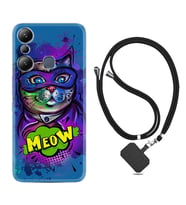 Infınix Hot 20i Kılıf Silikon Boyun Askılı İpli Desenli Silikon Super Meow 1715