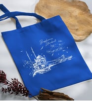 BK Gift İstanbul Tasarımlı Mavi Kumaş Bez Çanta, Baskılı Omuz Çantası, Alışveriş Çantası, Arkadaşa Hediye-2