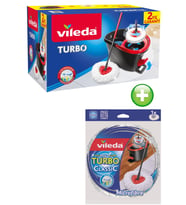 Vileda Turbo Pedallı Temizlik Seti (Komple Set)+Vileda Turbo Yedek Mop Paspas Ucu (%100 Mikrofiber) (Siyah-Kırmızı)