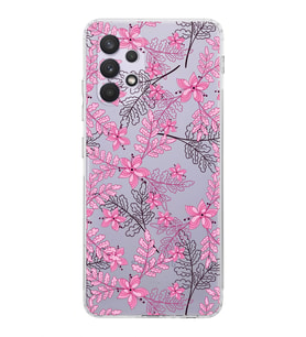 Samsung Galaxy A53  Kamera Korumalı  Kapak Floral Pembe Tasarımlı  Şeffaf Kılıf