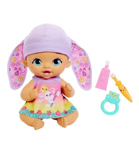 My Garden Baby Tavşan Bebeğimin Diş Bakımı Zamanı HGC12 bebek (30 cm), 3 aksesuar ve 2'si 1 arada giysi, Mor bere, 2 yaş ve üzeri