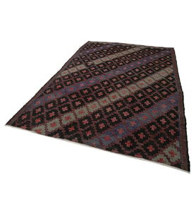 Bordo Salon Kilimi Etnik Stil El Dokuma Geometrik Desenli Yün Pamuk Bohem Dekorasyon