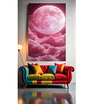 PEMBE DOLUNAY 1 Ev Duvar Salon Güzellik Salonu Ofis Dükkan Dekarasyon Kanvas Tablo (Çok Renkli)