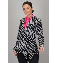 SWEETNESS Kadın Siyah Gri Zebra Desenli Kemerli Astarsız Ceket 