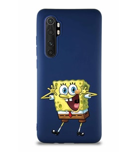 Xiaomi Mi Note 10 Lite Soft Premier Kapak Sünger Bob Tasarımlı Silikon Kılıf - Lacivert (Şeffaf)