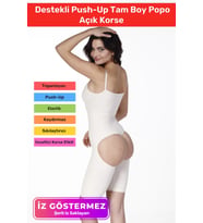 Vücut Şekillendirici İz Bırakmaz Kaymaz Sıkılaştırıcı Destekli Push-Up Tam Boy Popo Açık Korse (Ten)