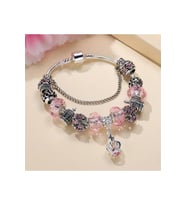 Yeni Tarz , Pembe Crystal Taç Quenn Kalp , Sevgi Charmlı Bileklik, Ahşap Kutu İçerisinde