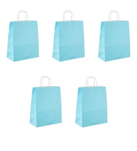 Büküm Saplı Kraft Kağıt Çanta Karton Hediyelik Poşet Torba - Açık Mavi -18x24 Cm. - 5 Adetlik Paket