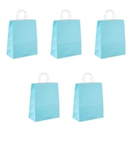 Büküm Saplı Kraft Kağıt Çanta Karton Hediyelik Poşet Torba - Açık Mavi -18x24 Cm. - 5 Adetlik Paket