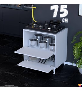 Eliusta Siena 75 cm Çift Kapaklı Set Üstü Ocak Dolabı Fırınlık Kiler Çok Amaçlı Dolap 75x87x48 cm Beyaz
