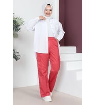 Beli Lastikli Bol Paça Pantolon Kırmızı 6071