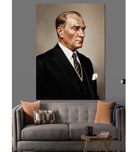 Siyah Beyaz Mustafa Kemal Atatürk Dekoratif Kanvas - Mdf Ahşap Tablo