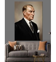 Siyah Beyaz Mustafa Kemal Atatürk Dekoratif Kanvas - Mdf Ahşap Tablo